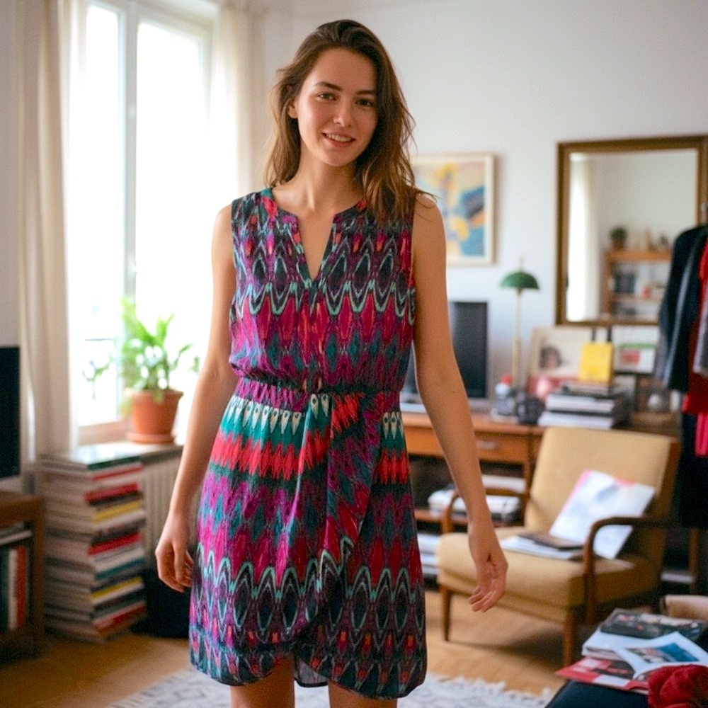 Anthropologie Charlie Jade Sleeveless Printed Wrap-Front Dress - size small